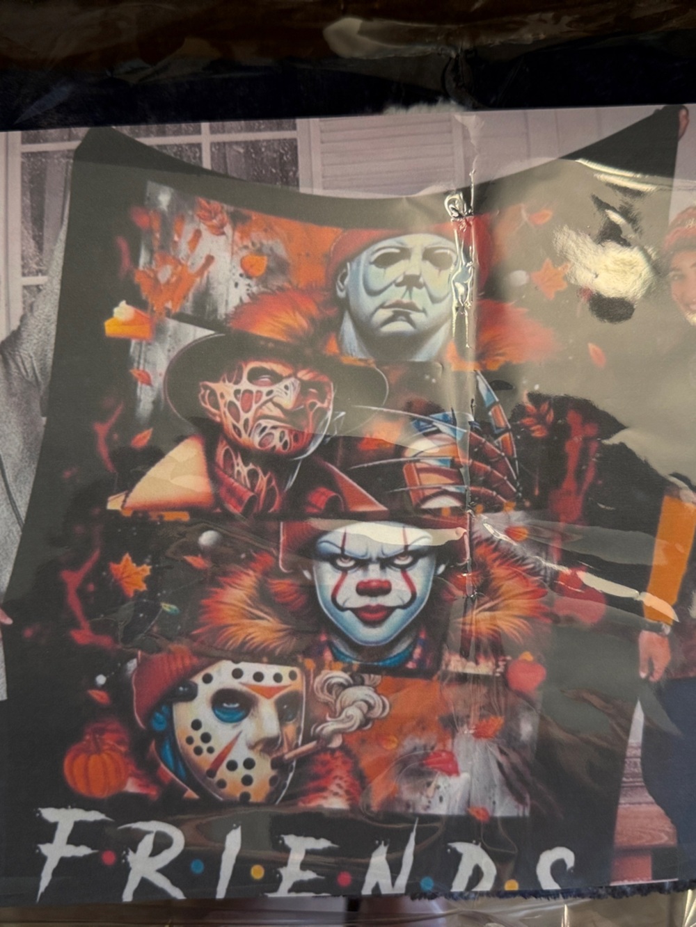 Friends Horror Movie Throw Blanket - Black with Multicolor Art (Queen)